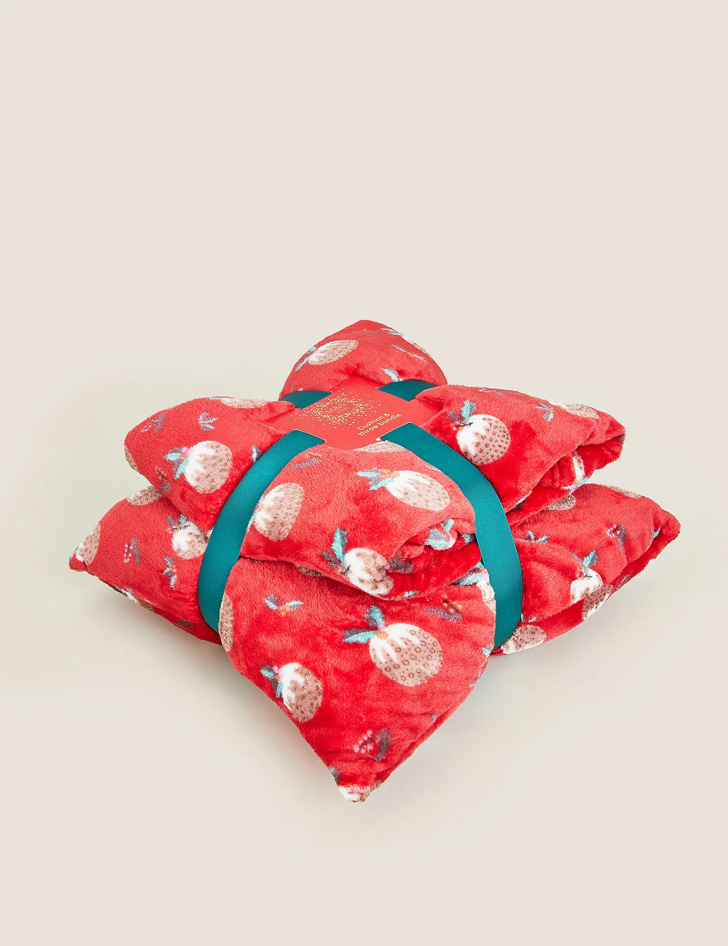 M&S Fleece Pudding Cushion and Throw Bundle