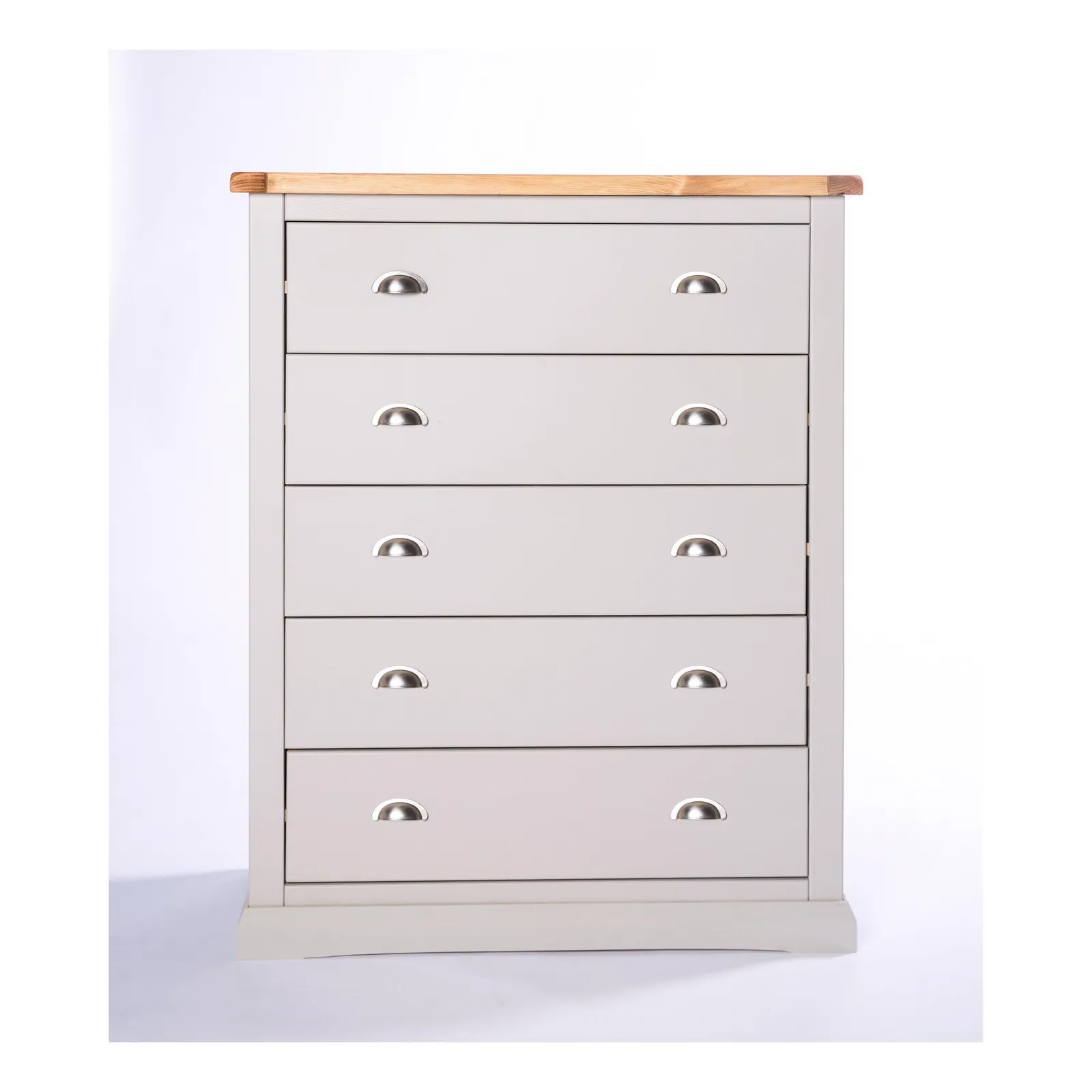 Cabinet Bits Loreo 5 Drawer Chest of Drawers Chrome Cup Handle in Light Grey