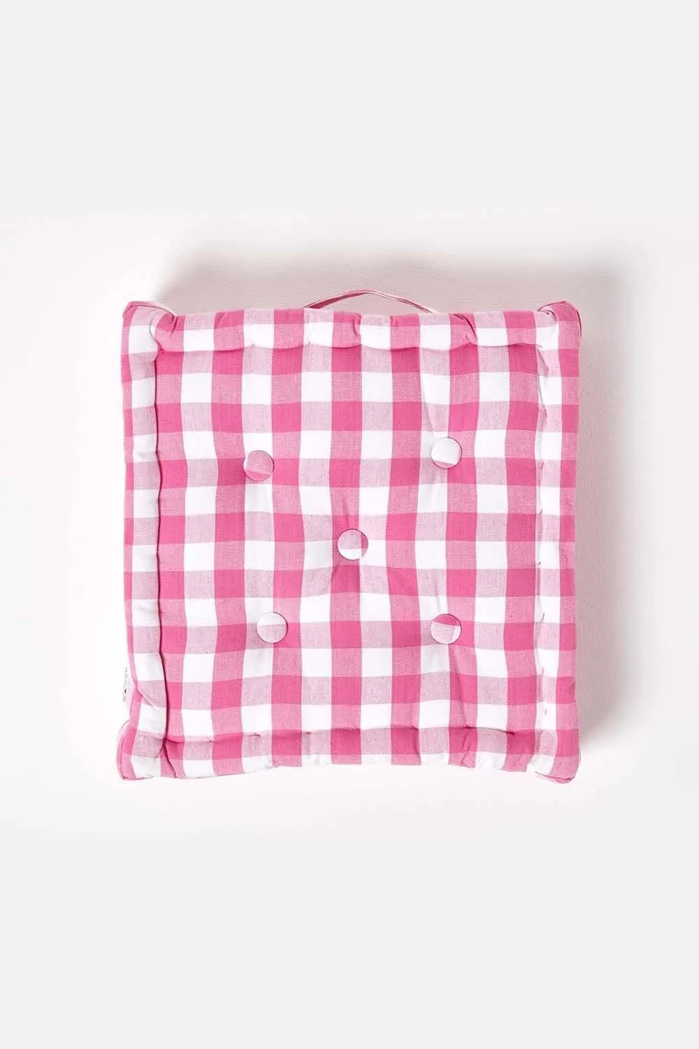 Homescapes Block Check Cotton Gingham Floor Cushion in Pink 3