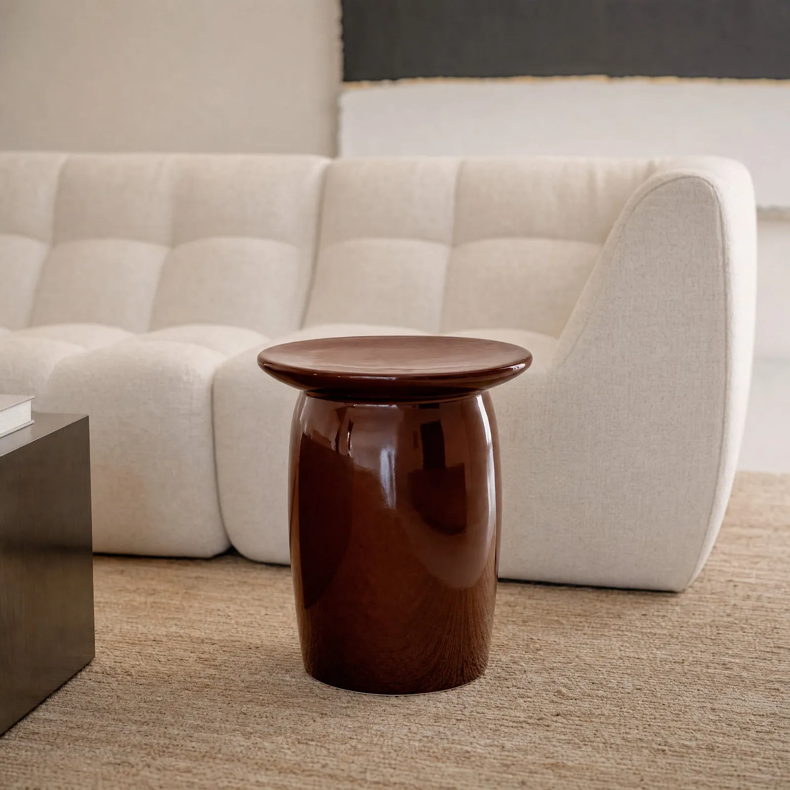 Zuma Lamp Table, Round, Brown Ceramic | Barker & Stonehouse 2