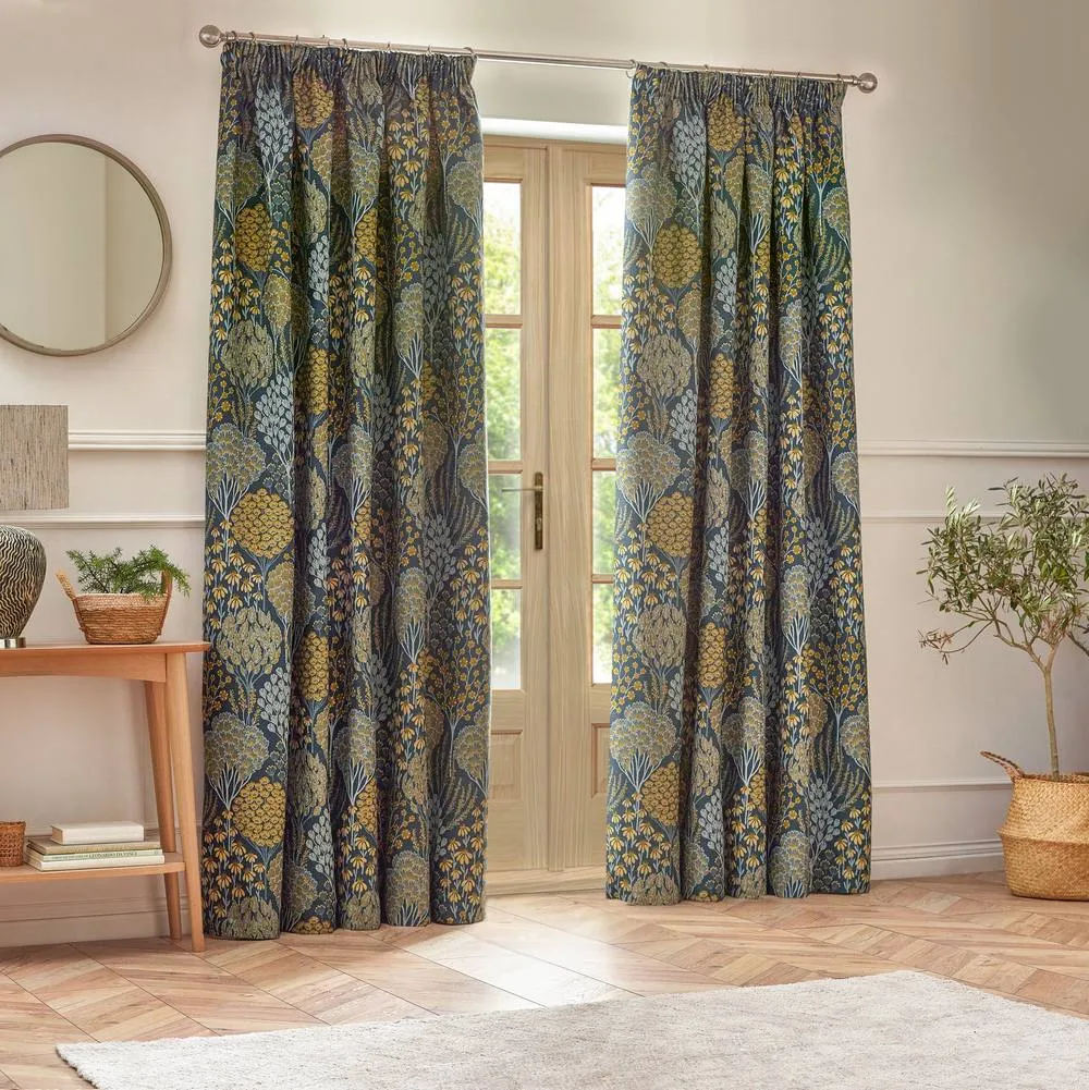 Wylder Ophelia Floral Room Darkening Pencil Pleat Curtain Pair in Blue 6