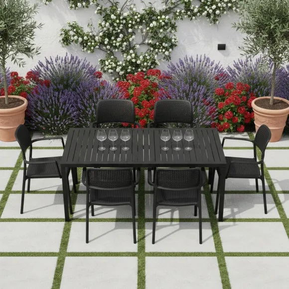 Cube Dining Table with 6 Bora Chair Set Anthracite
