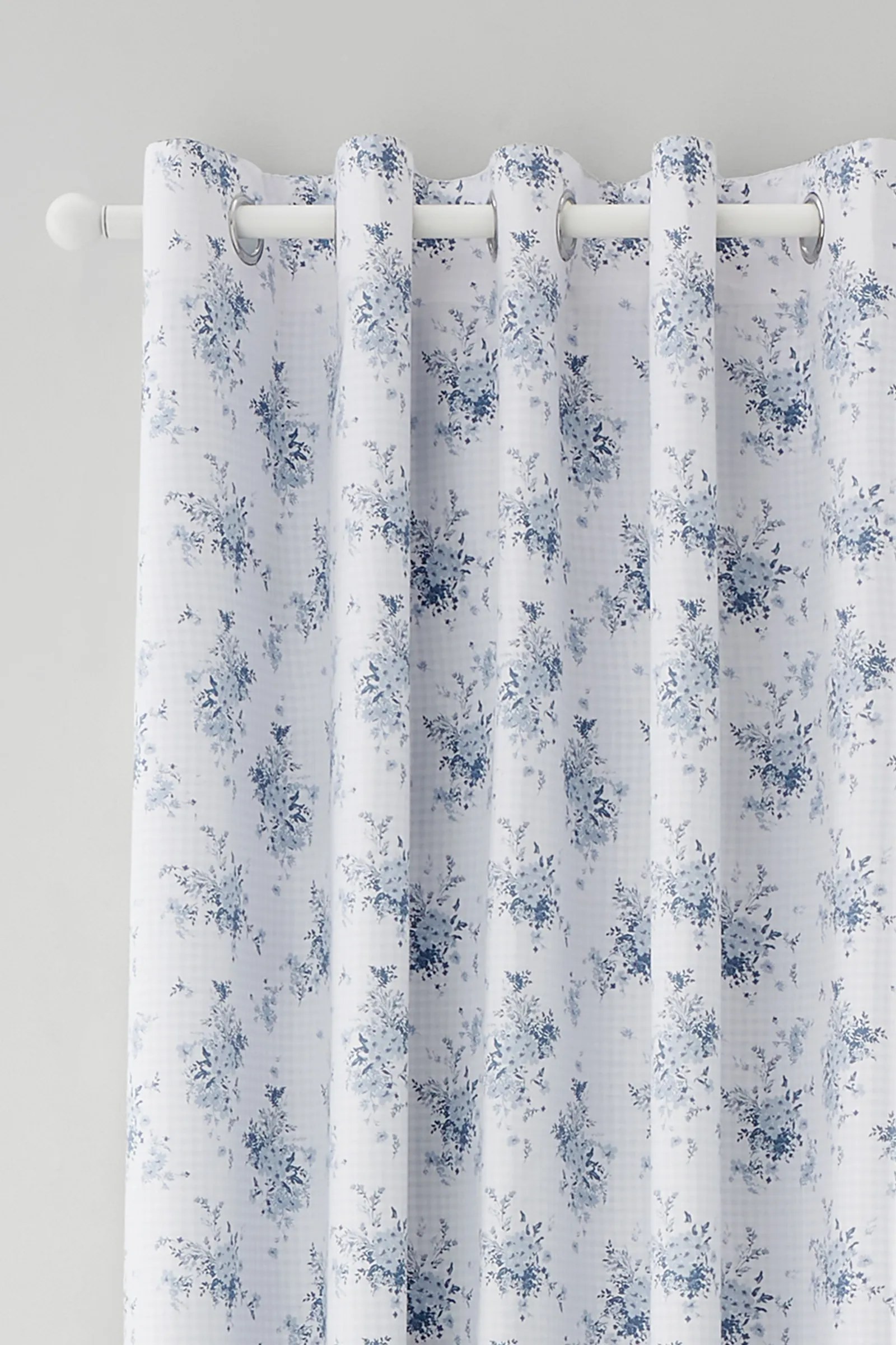 Catherine Lansfield 'Lucie Floral Frill' Fully Reversible Eyelet Curtains in Blue 3