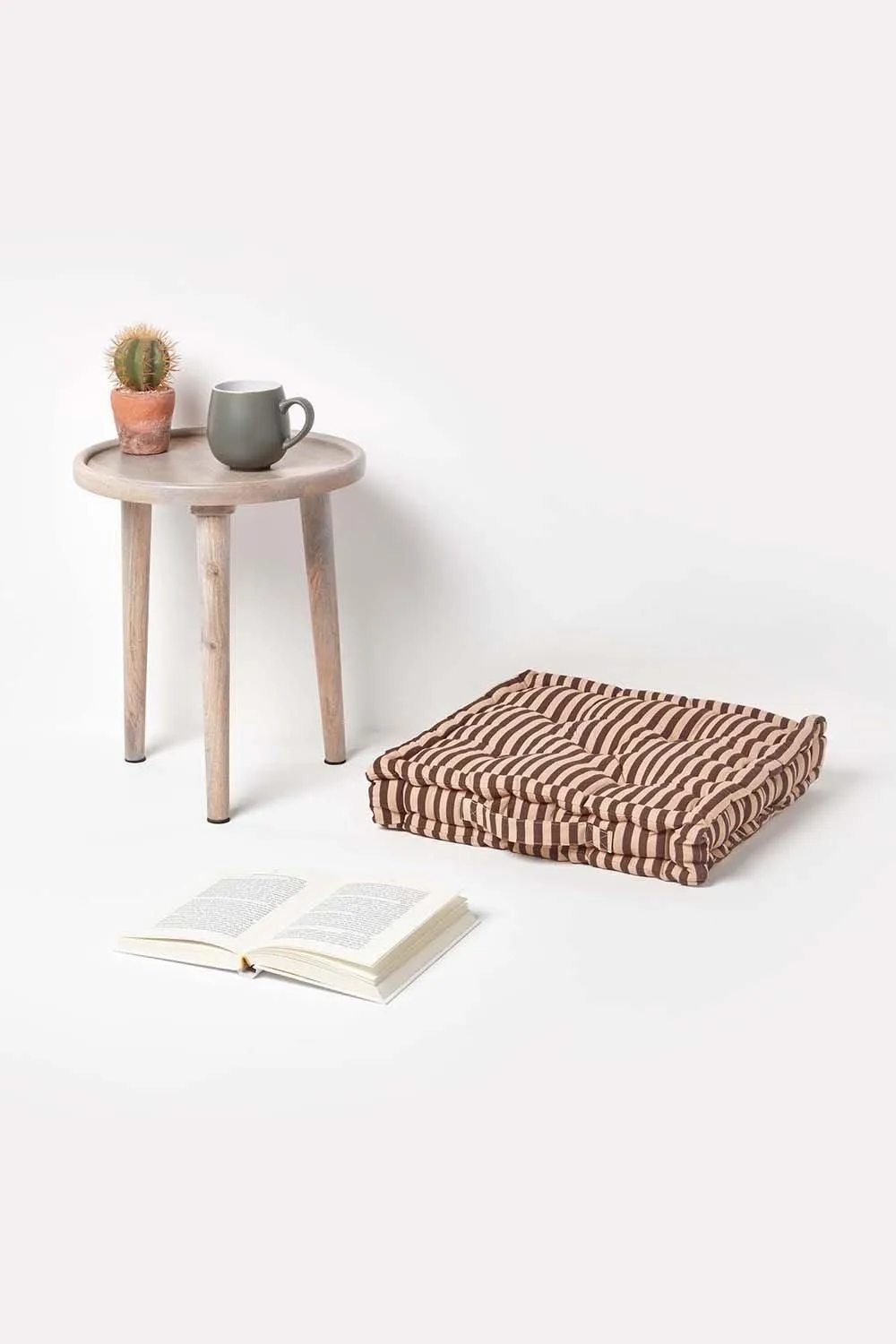 Homescapes Cotton Thin Stripe Floor Cushion in Beige 2