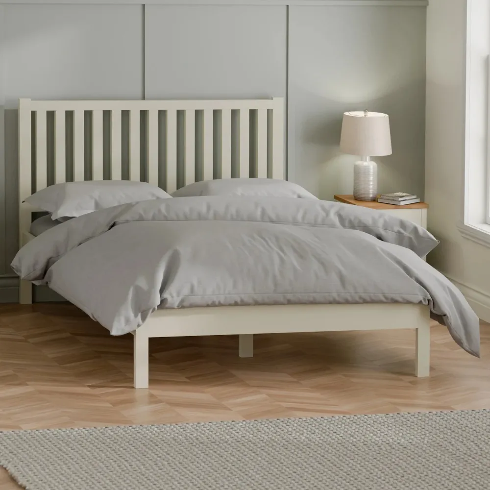 Coxmoor - Double - Low Foot-End Bed - Ivory and Oak - Wood - 4ft6 - Happy Beds