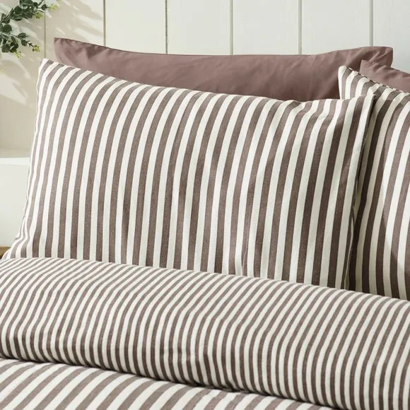 Catherine Lansfield Stripe 100% Brushed Cotton Reversible Duvet Cover & Pillowcase Set 4