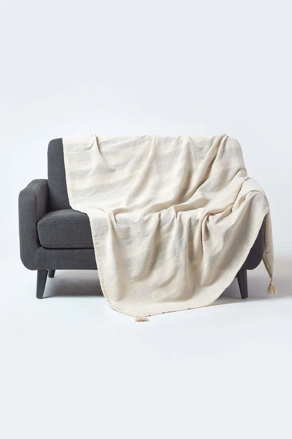 Homescapes Cotton Rajput Ribbed Throw in Natural