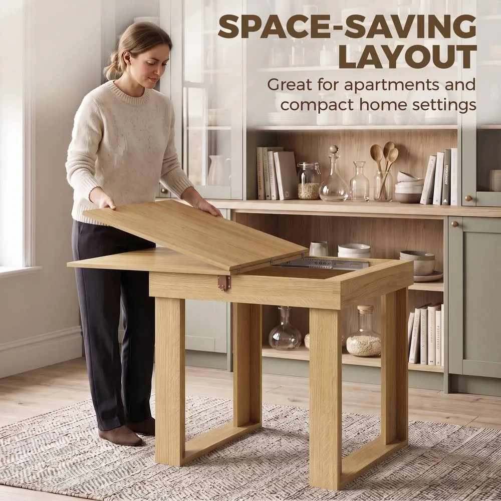 HOMCOM Modern Folding Dining Table for 4 Under-Table Storage 140cm Oak in Natural 5