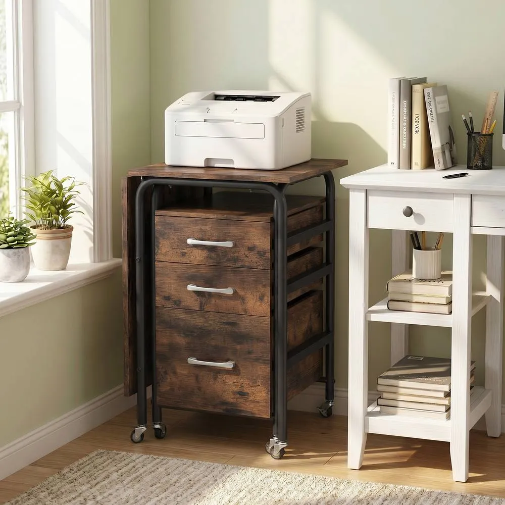 Costway Folding Desk with 3 Drawers Convertible Computer Desk in Brown 3