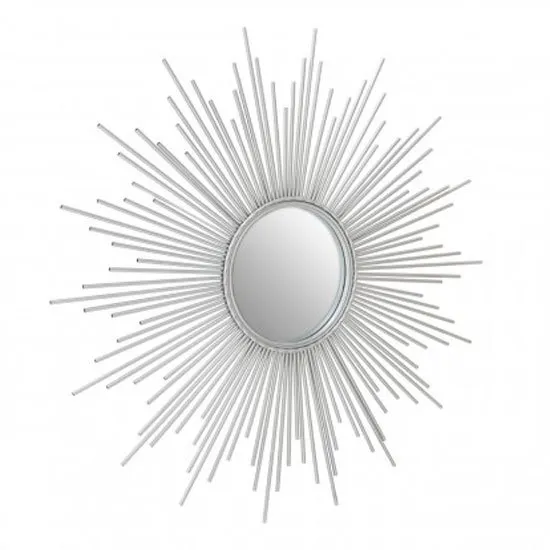 Crystals Sunburst Design Wall Bedroom Mirror In Silver Frame