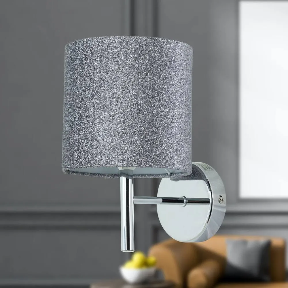 First Choice Lighting Set of 2 Brea - Chrome Wall Lights with Silvery Glitter Shades in Silver 5