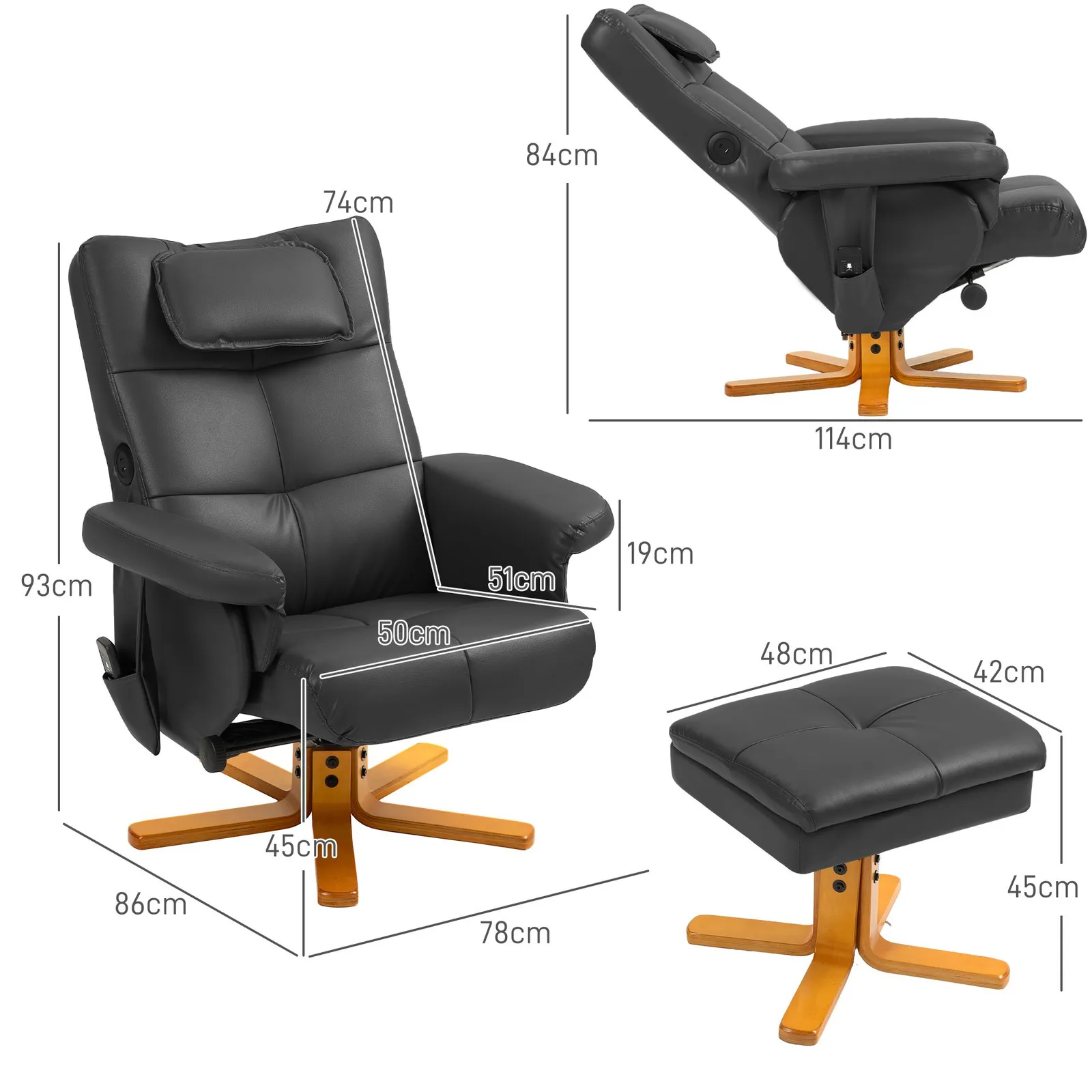 HOMCOM Massage Recliner Chair with Footstool & Hidden Storage in Black 3
