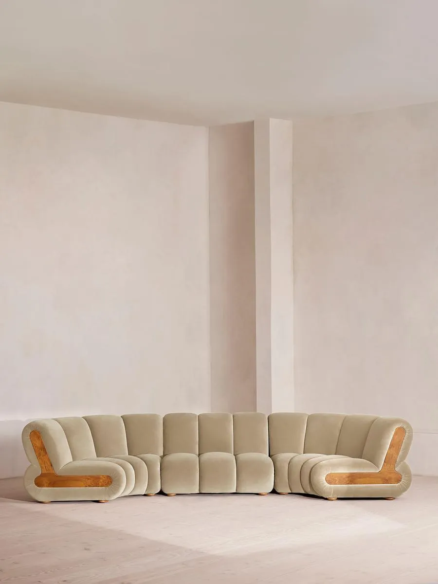Noelle Modular Curved Sofa, Six Seater, Velvet, Oyster