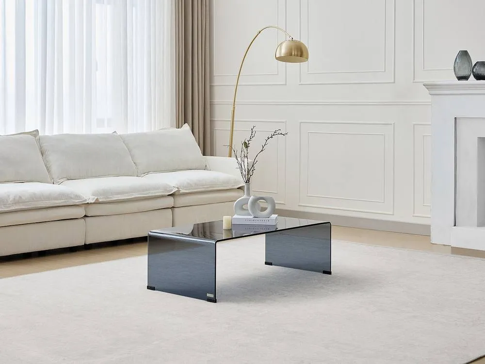Vente-unique Curved Smoked Tempered Glass Coffee Table - Black - ALONZO in Clear 3
