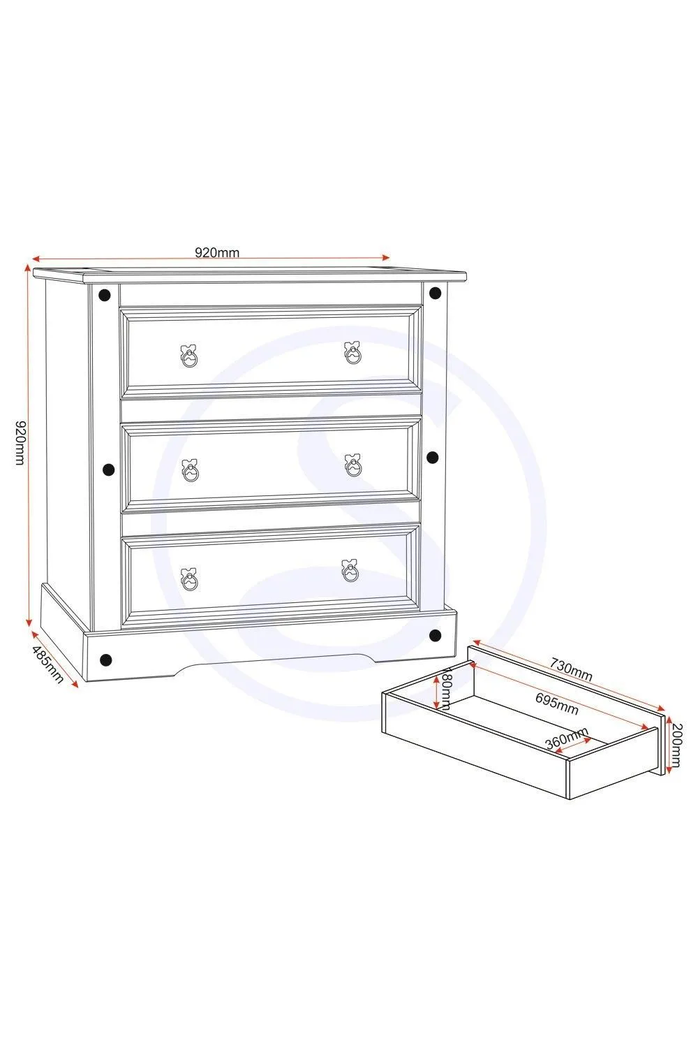 Seconique Corona 3 Drawer Chest in Natural 6
