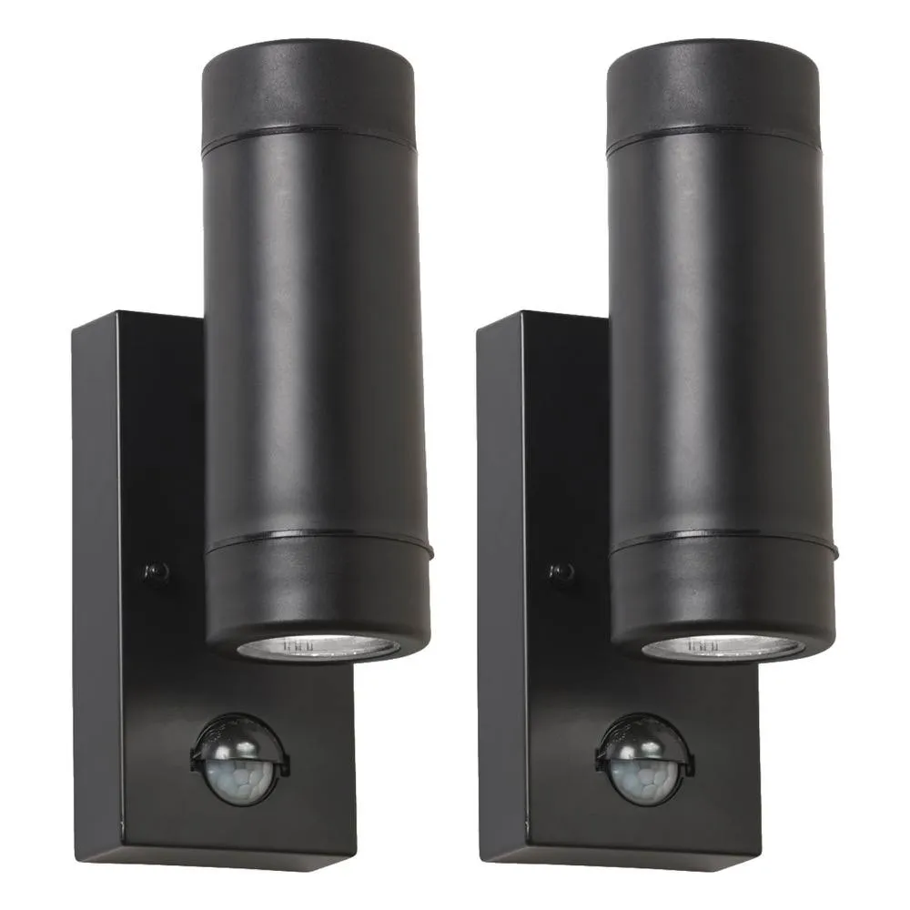 First Choice Lighting Set of 2 Gale - Polypropylene Coastal PIR Motion Sensor Wall Lights in Black
