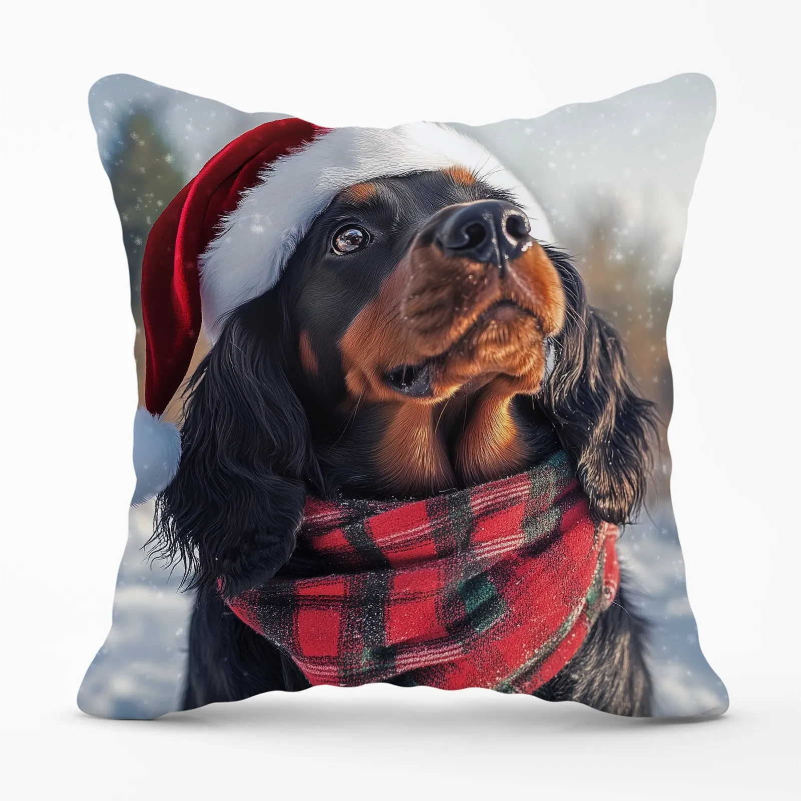 Warren Reed - Designer Christmas Gordon Setter Cushion in Black