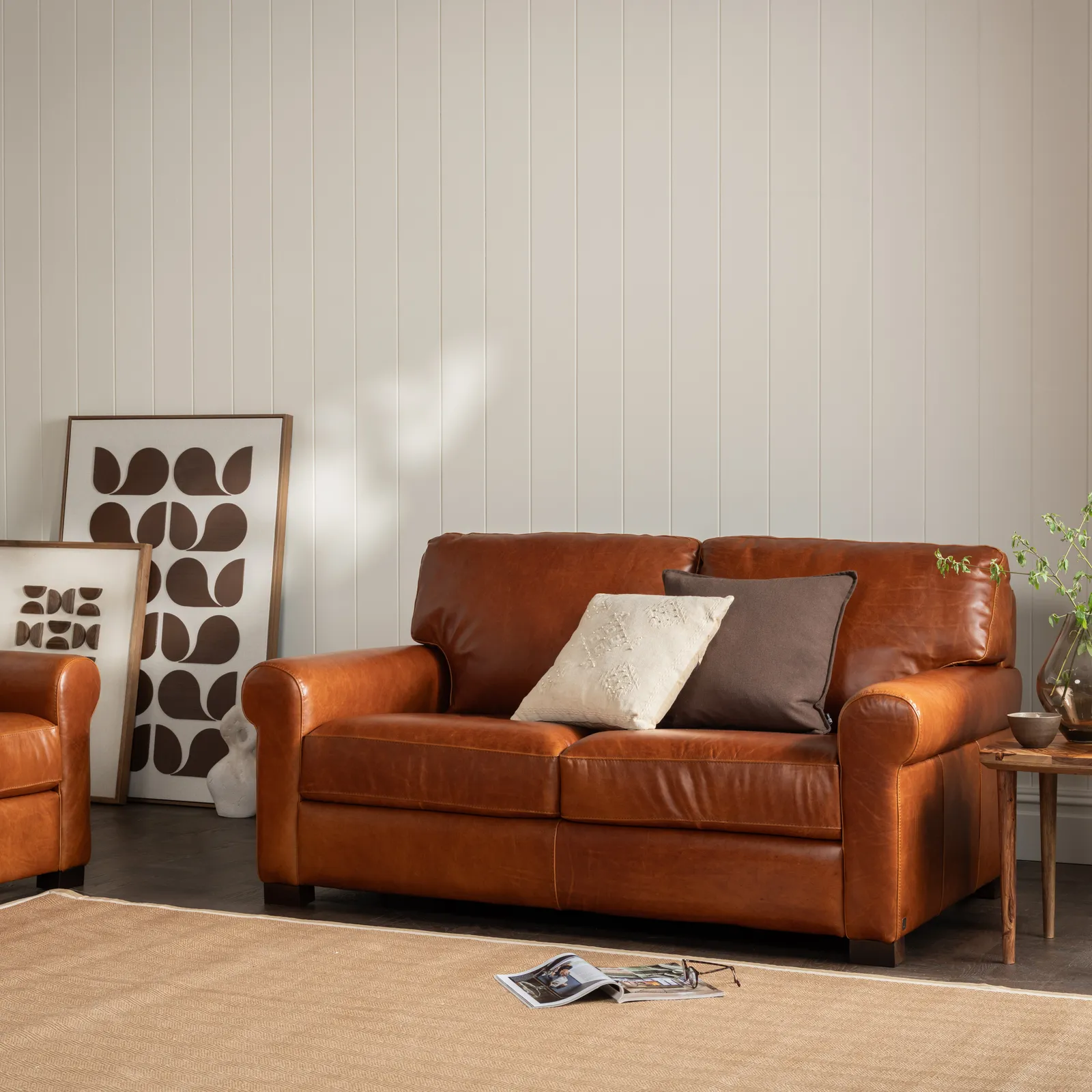 Rendola Loveseat Sofa, Brown Leather | Barker & Stonehouse 2
