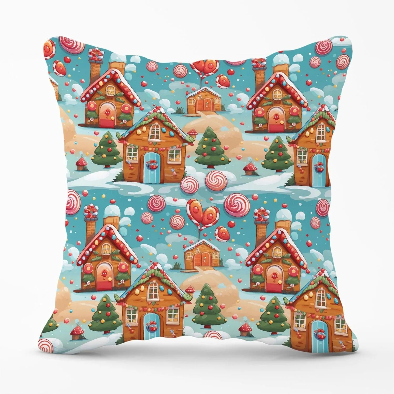 Warren Reed - Designer Christmas Gingerbread House Outdoor Cushion in Blue