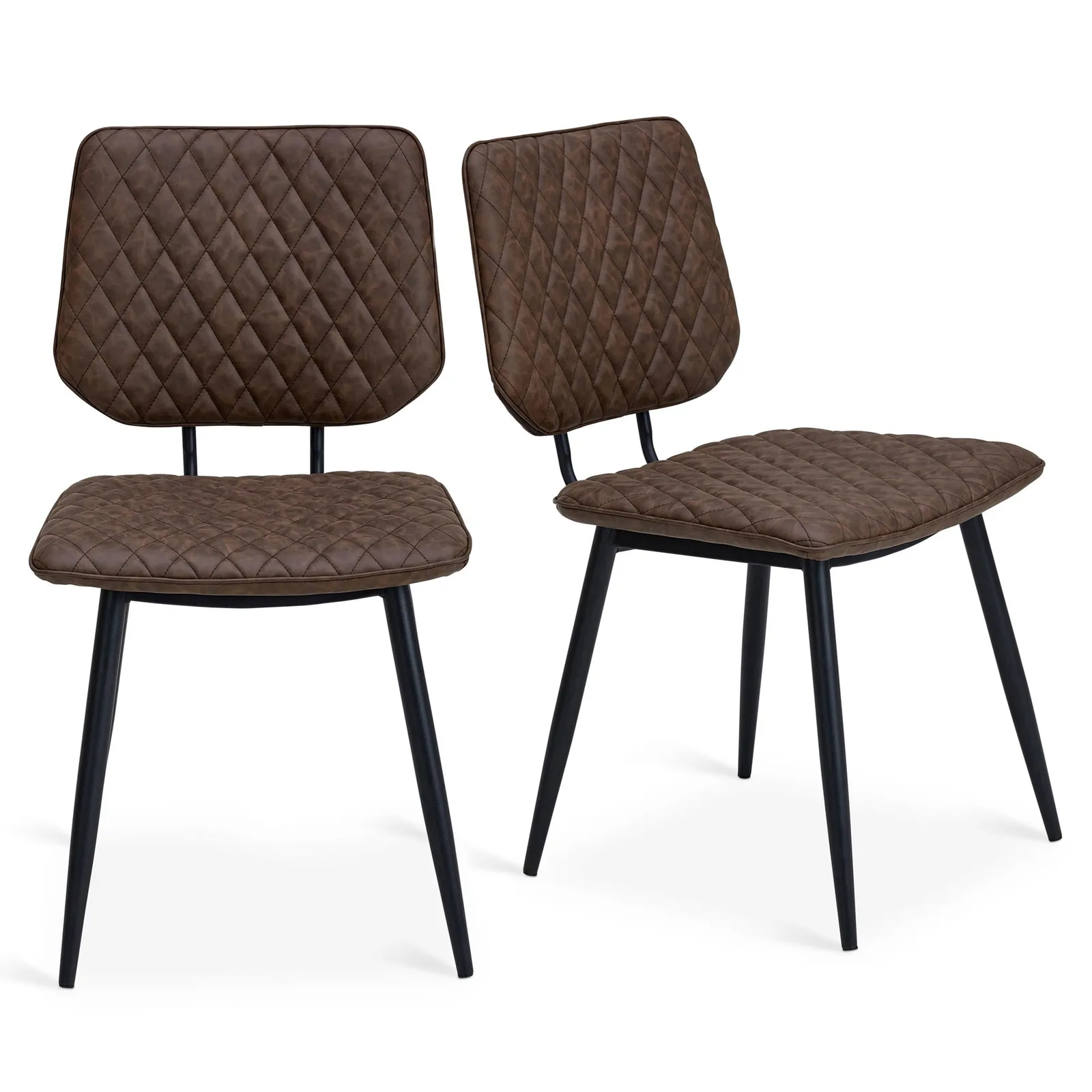 Austin Set of 2 Dining Chairs Brown PU Leather Brown