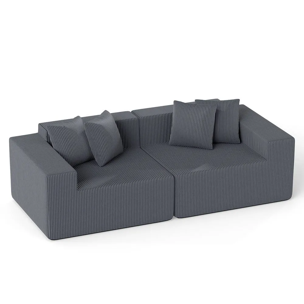 Costway Boneless Sofa Couch Corduroy Upholstered Loveseat with Deep Seat in Grey
