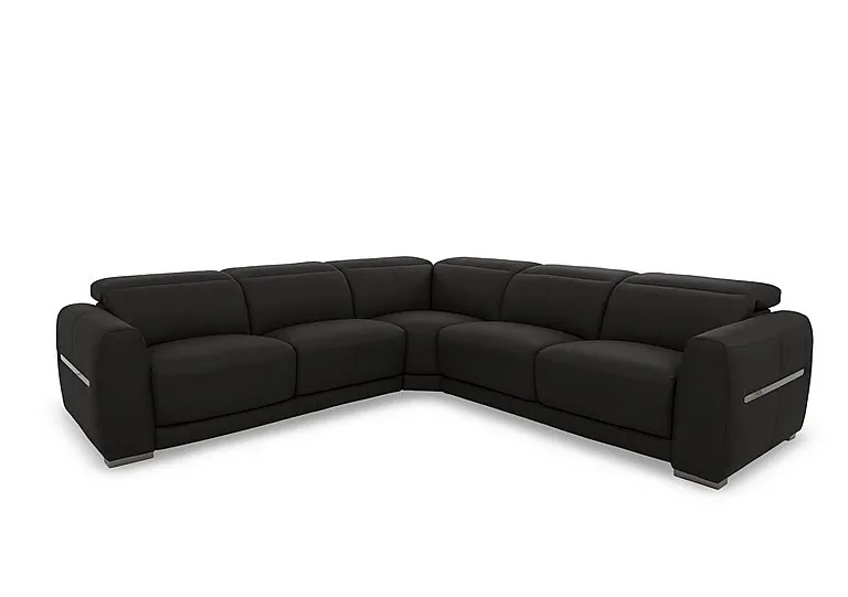 Edison Large Leather Corner Sofa - Black