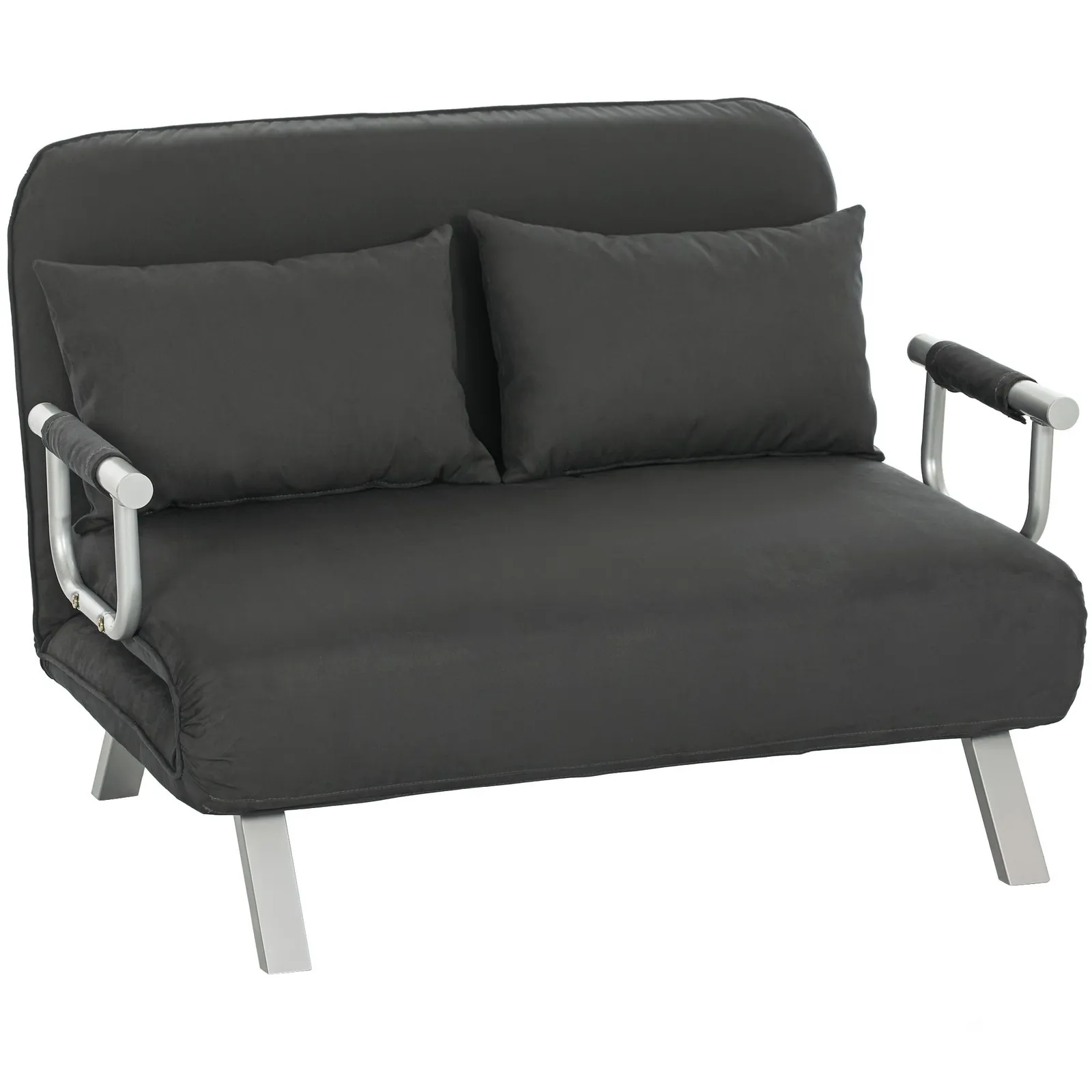 HOMCOM Fabric Sofa, Convertible 2 Seater Sofa Bed w/ Pillows in Dark Grey 2