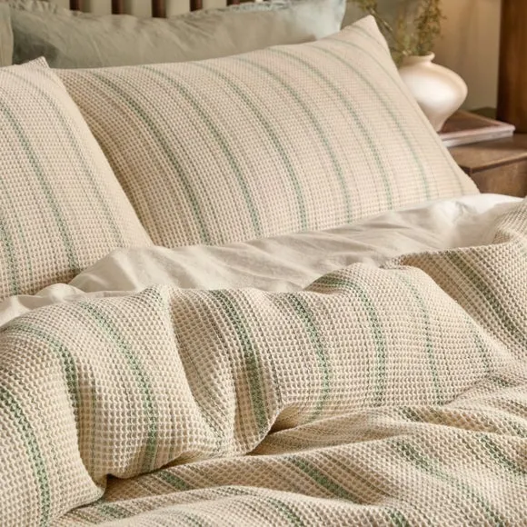Yard Waffle Stripe 100% Cotton Duvet Cover & Pillowcase Set 2