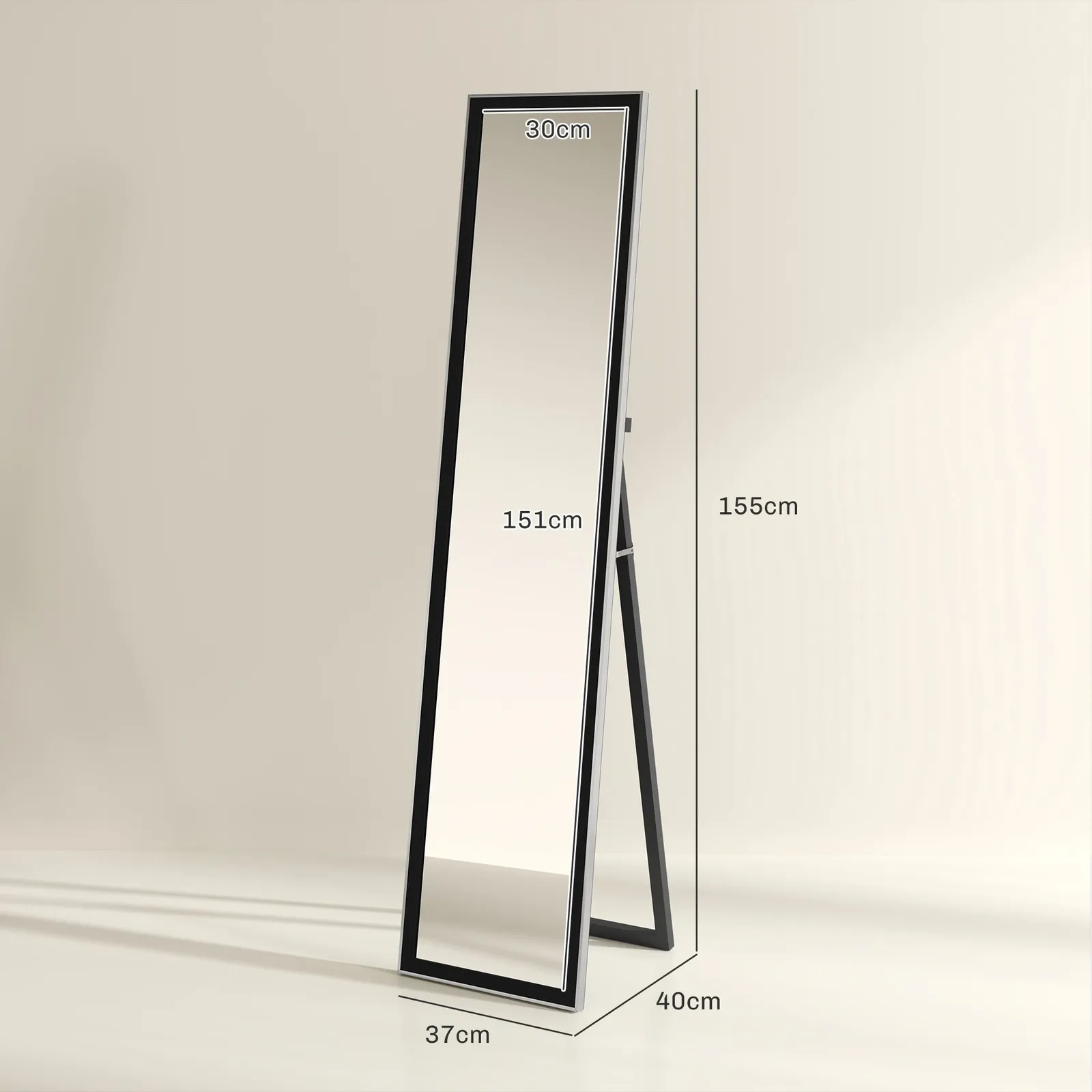 HOMCOM Floor Mirror Wall Mounted Leaning Standing Mirror 37 x 157cm in Black 3