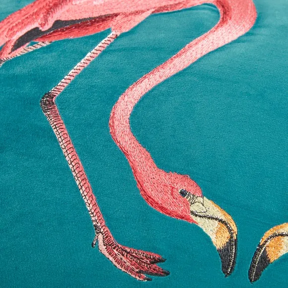 Flamingo Teal Embroidered Cushion 2