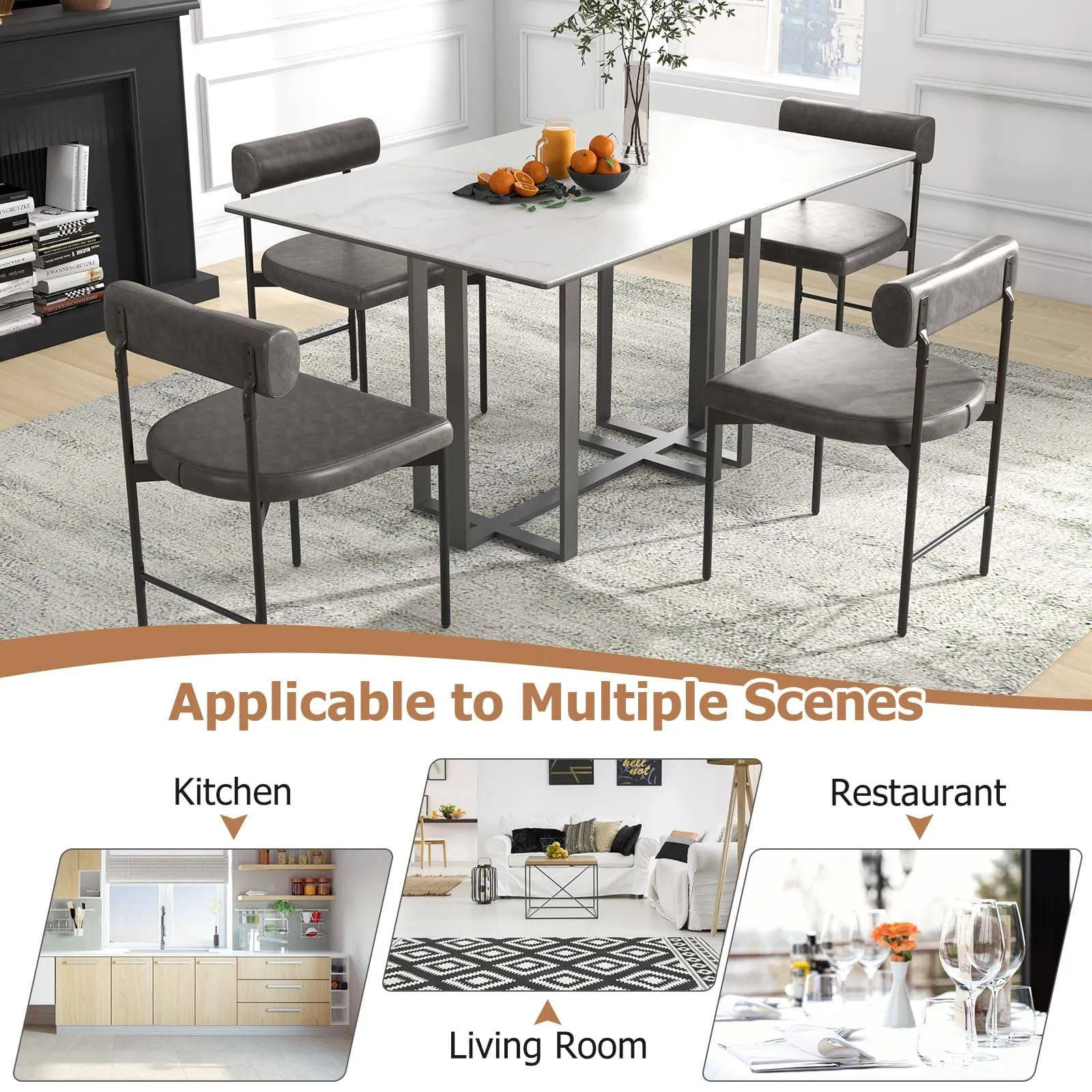Costway Dining Chair Set of 2 Faux Leather Upholstered Kitchen Side Chair in Grey 4