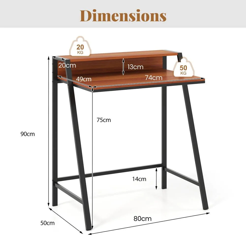 Costway Computer Desk 80 CM Small Desk Compact Desk with Monitor Stand-Coffee in Brown 2