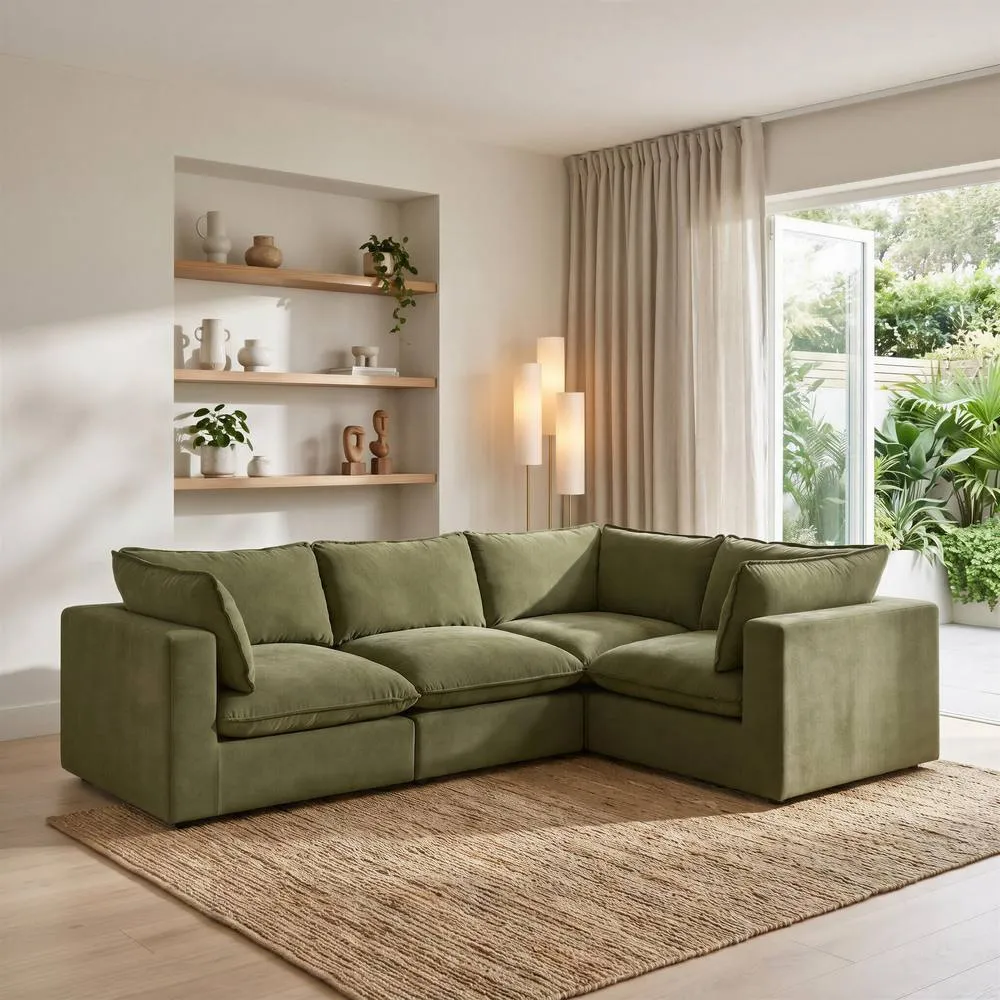 FurnitureboxUK Echo Linen-Look Fabric 3 Seater Modular Corner Sofa in Green