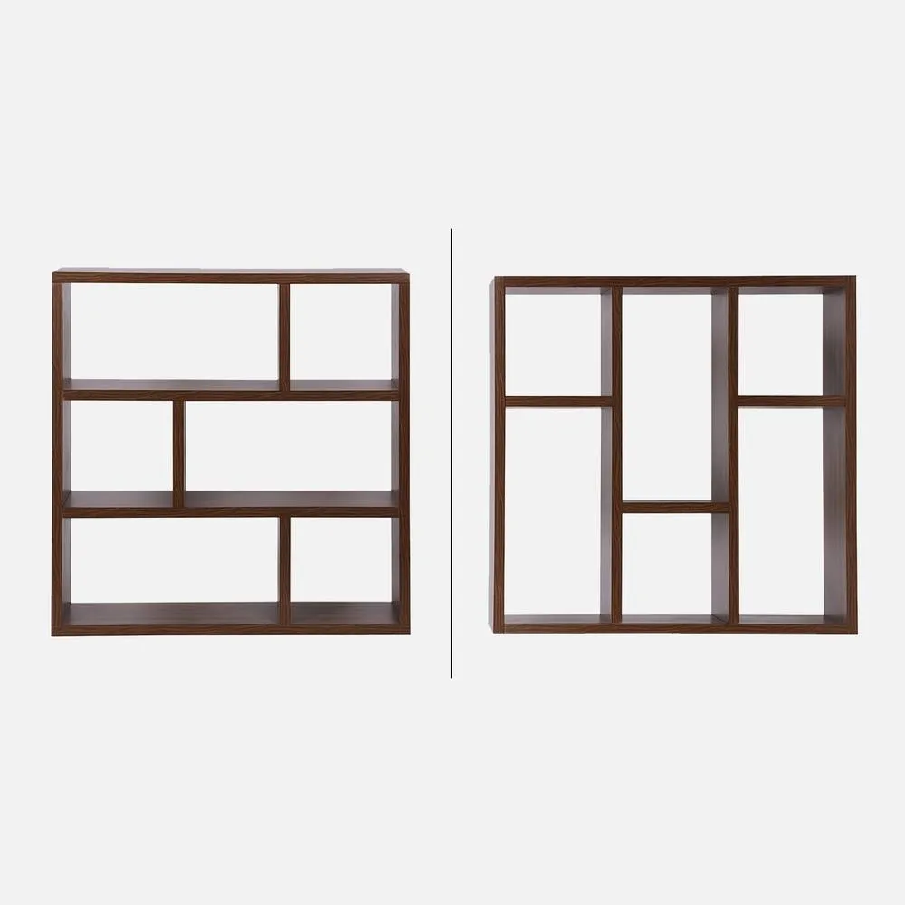 sweeek 3-tier Asymmetrical Bookshelf With 6 Compartments in Dark Brown 2