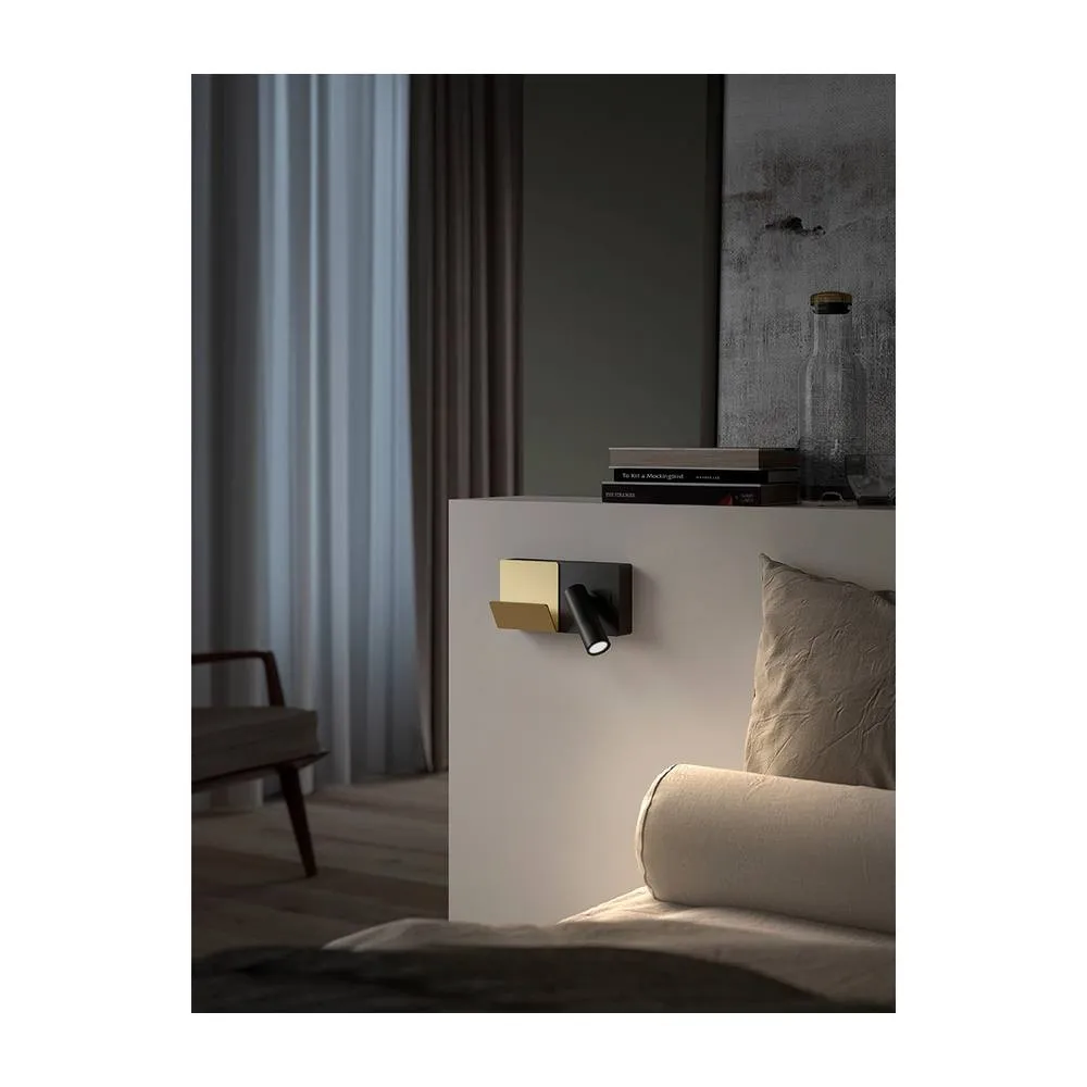 Netlighting E Lamp Reading Wall Light Black Gold LED 3.2W 2700K On Off 2