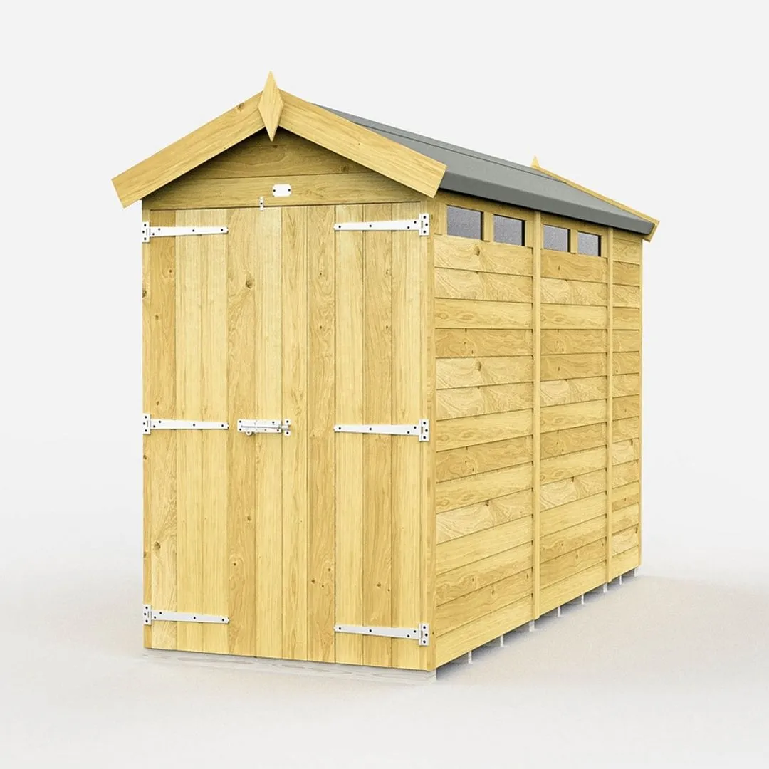Buttercup Farm 4 x 10 Feet Apex Security Shed - Double Door - L302 x W118 x H217 cm in Brown