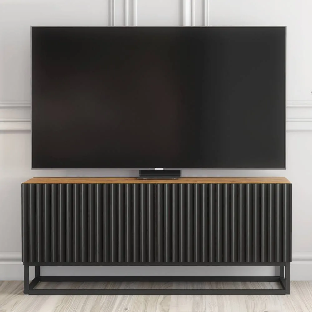 Creative Furniture Ripple TV Unit 100cm - Oak & Black Fluted Doors in Dark Brown
