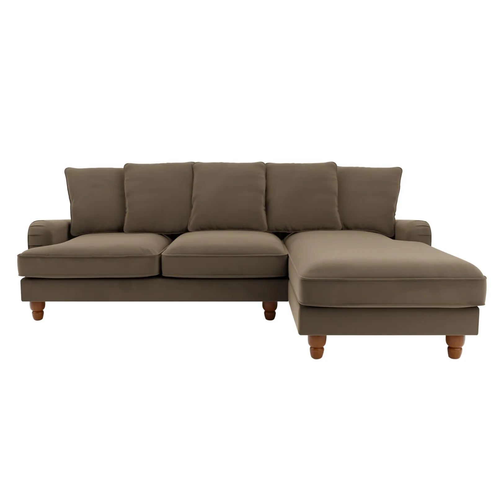 Beatrice Scatter Back Velvet Right Hand Corner Sofa Brown