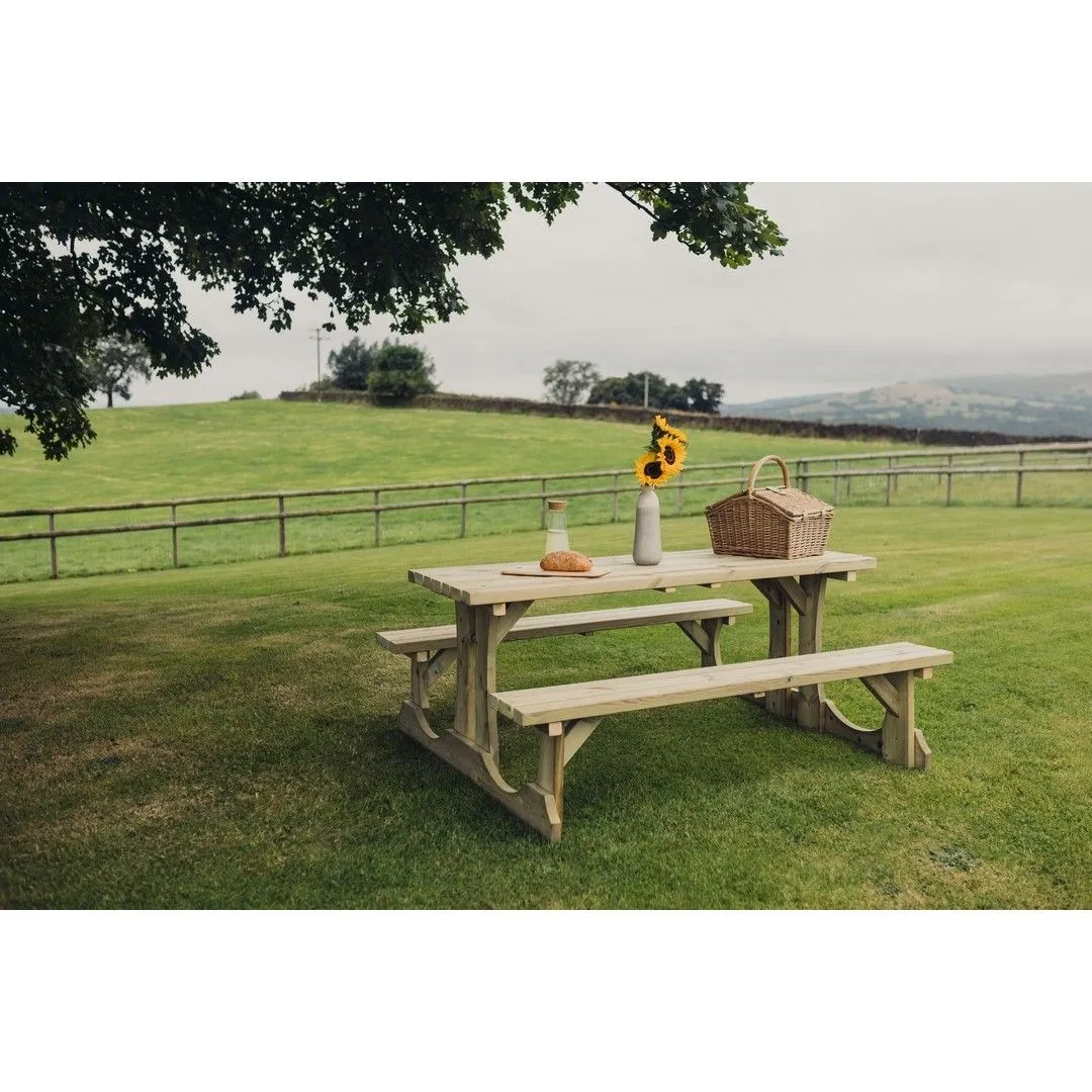 Churnet Valley Garden Furniture Ltd Lunar Picnic Table - L150 x W153 x H76 cm - Partially Assembled in Brown 2