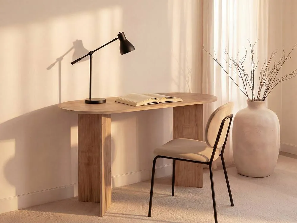 Vente-unique Console Desk - Light Natural - TOPANIA in Light Oak 3