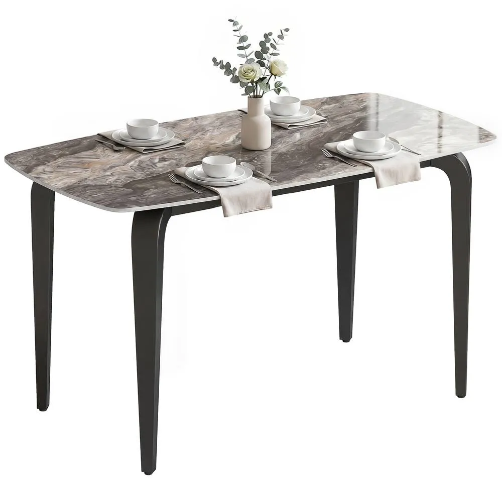 HOMCOM Dining Table for 4, Kitchen Table with Sintered Stone Tabletop in Brown 2