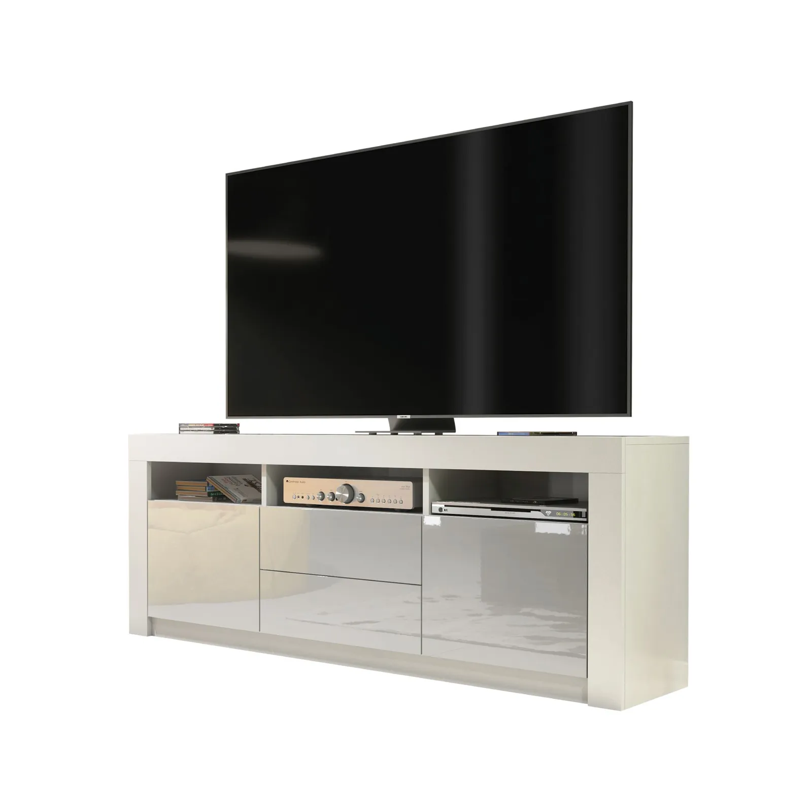 Creative Furniture TV Unit 160cm Modern - White with High Gloss Grey Doors 3