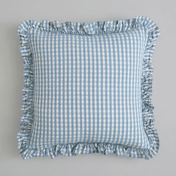 Seersucker Gingham Frill Cotton Square Cushion 4