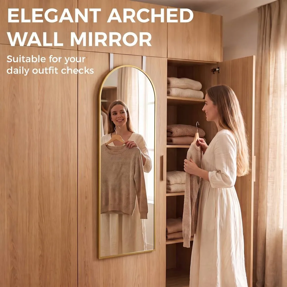 HOMCOM 40 x 110 cm Full Length Hanging Mirror, Arched Mirror, Gold Tone 4