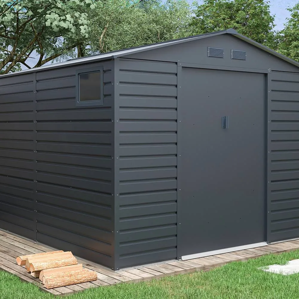 Vente-unique Galvanised Steel Garden Shed - Anthracite - 8.94 M² - ADELMO in Dark Grey