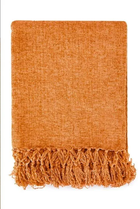 New Edge Blinds NewEdgeBlinds Camilla Collection Chenille Throw in Burnt Orange (60" x 80"), Orange