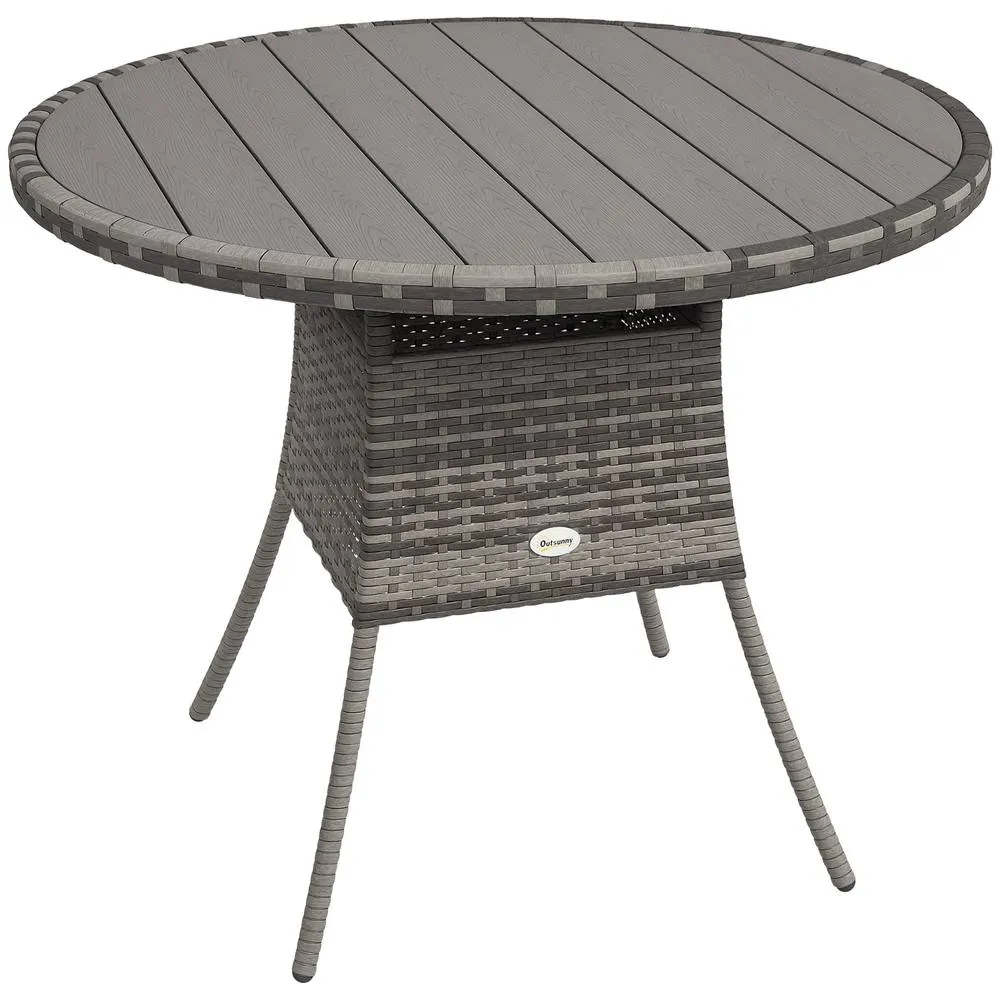 OUTSUNNY Outdoor PE Rattan Dining Table w/ Wood-plastic Composite Top, Grey 2