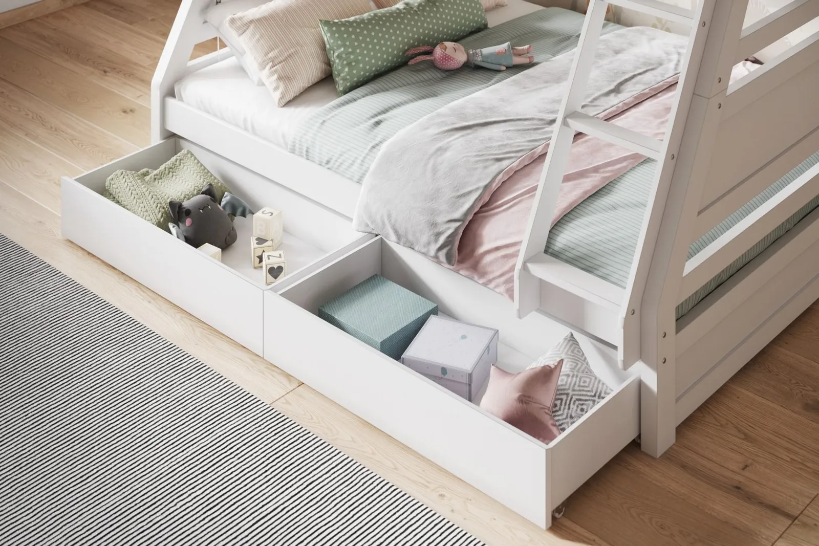Flair Ollie Wooden Triple Bunk Bed with Drawers in White 5