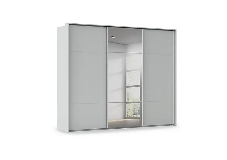 Haven 280cm 3 Door Slider Wardrobe with 2 Décor Doors and 1 Mirror Door - Silk Grey/Silk Grey Front