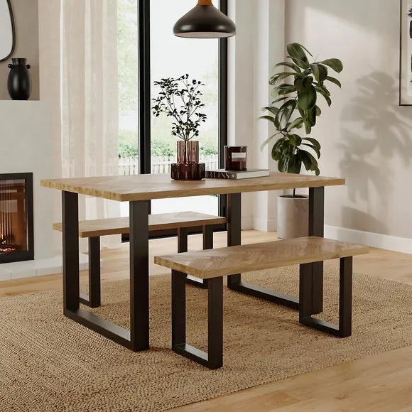 Shelton 4 Seater Dining Table with 2 Benches